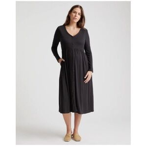 Quince Tencel Rib Maternity & Nursing Button Front Dress Stretch Cozy L